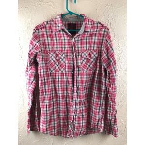 BLACK JACK Madras Plaid Gray Fitted Slim Fit Western Country Cowboy Shirt‎ Men S